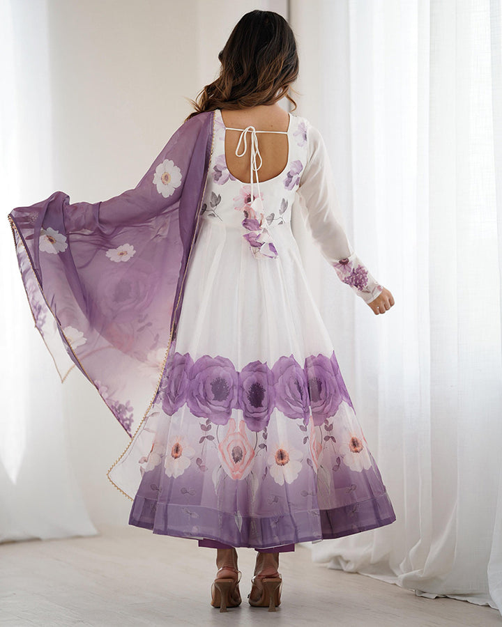 Violet Color Organza Silk Three Piece Anarkali Suit