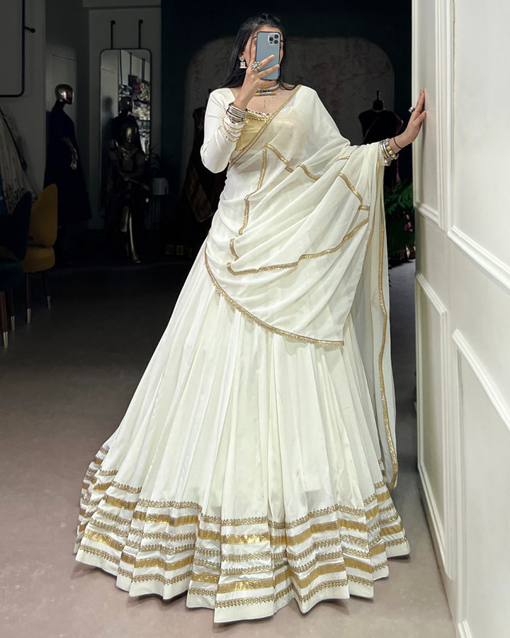 White Color Traditional Rayon Navratri Lehenga Choli