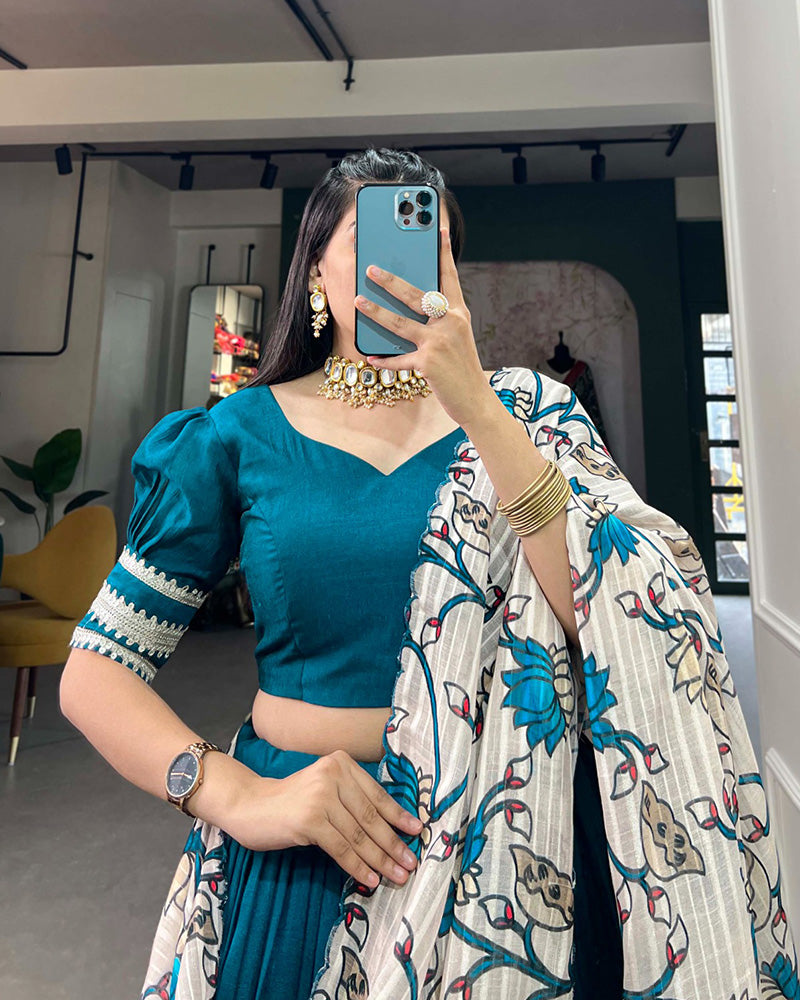 Firozi Color Vichitra Silk Lehenga Choli