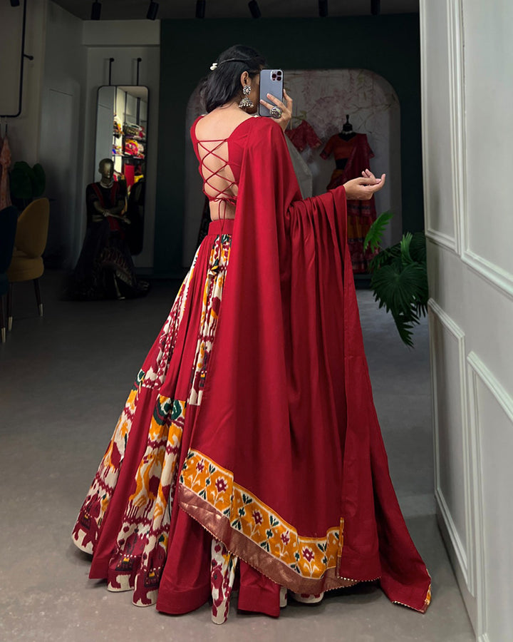 Mustard Color Rayon Printed Silk Navratri Lehenga Choli