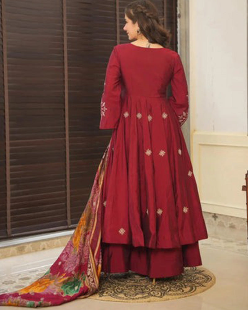 Maroon Color Rangoli Silk Sharara Suit
