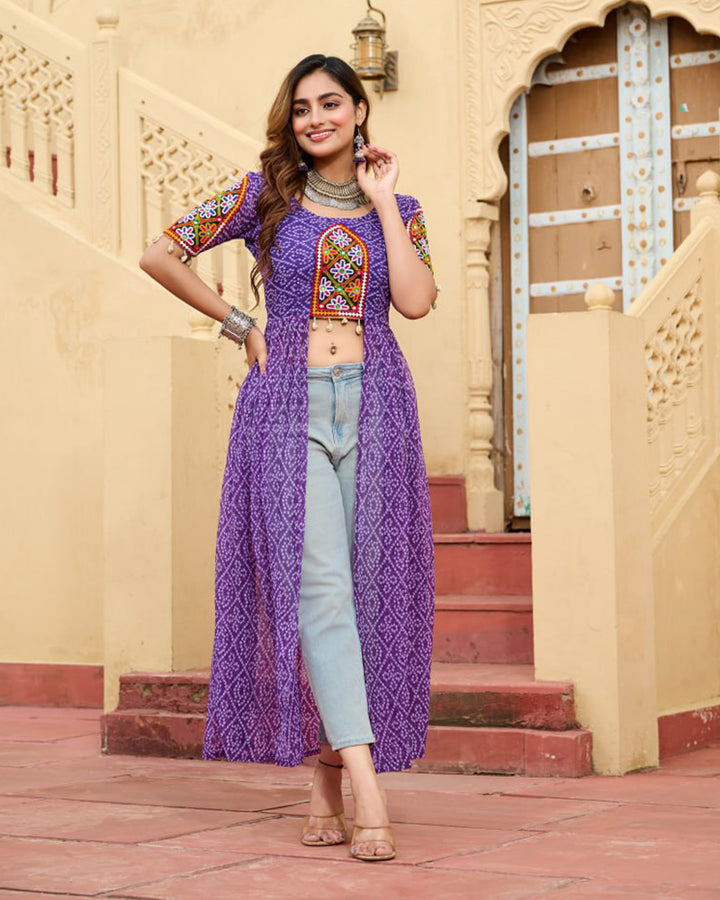 Purple Festival Wear Faux Georgette Kutchi Work Kurti