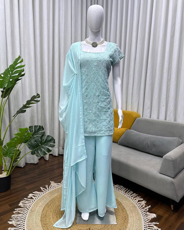 3 Color Faux Georgette Three Piece Kurti Suit