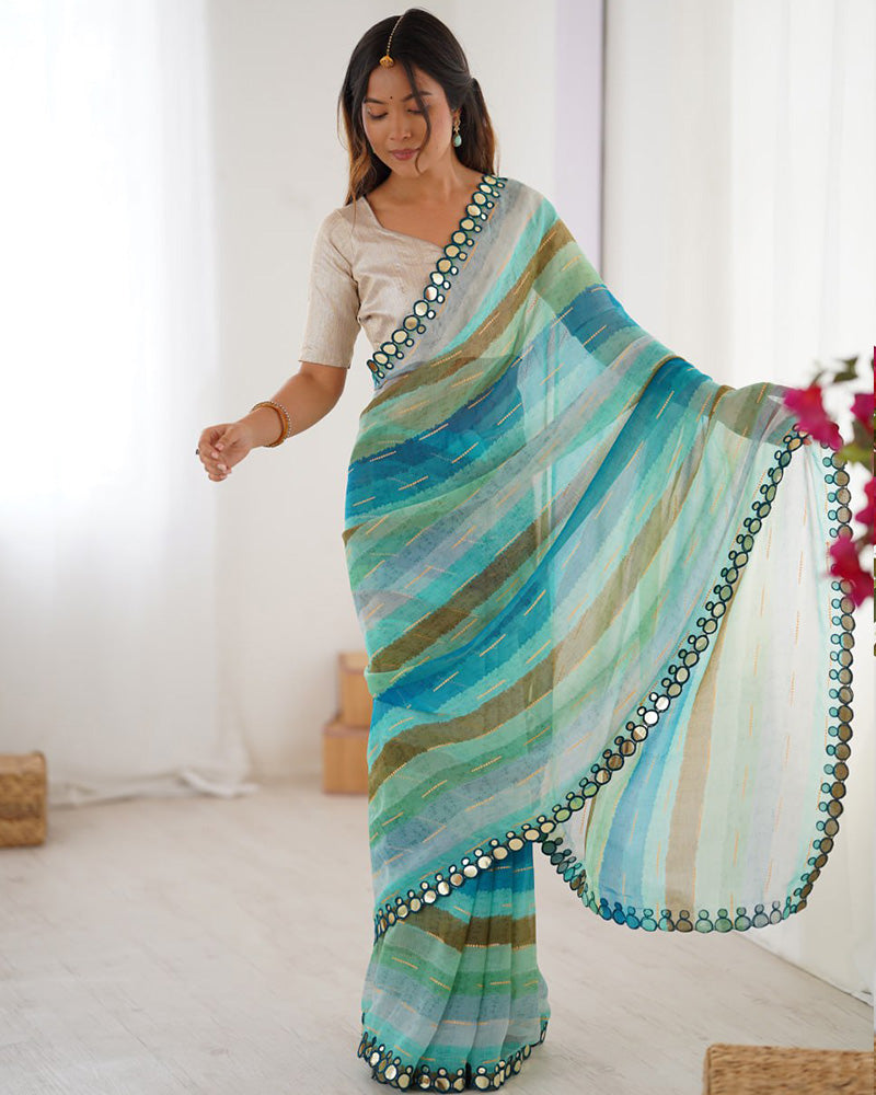 Pista Color Smooth Marble Chiffon Printed Saree