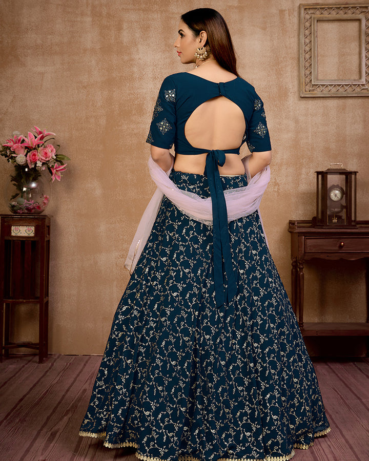 Fancy Designer Blue Color Georgette Lehenga Choli