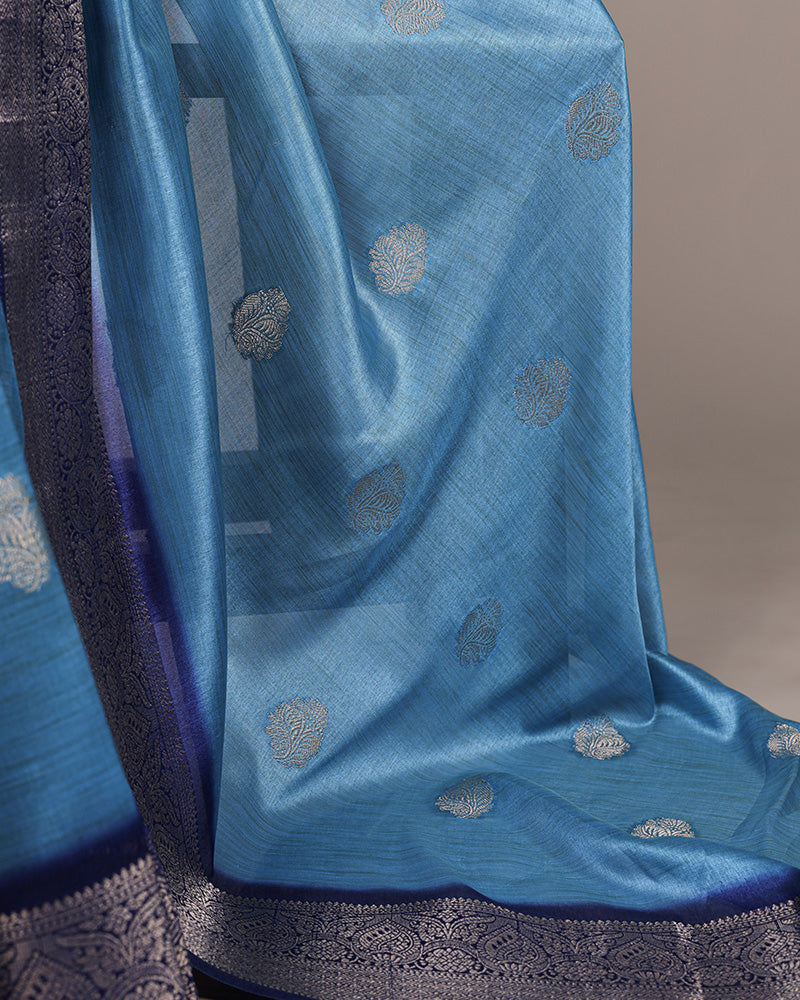 Sky Blue Color Rumali Silk Zari Weaving Saree