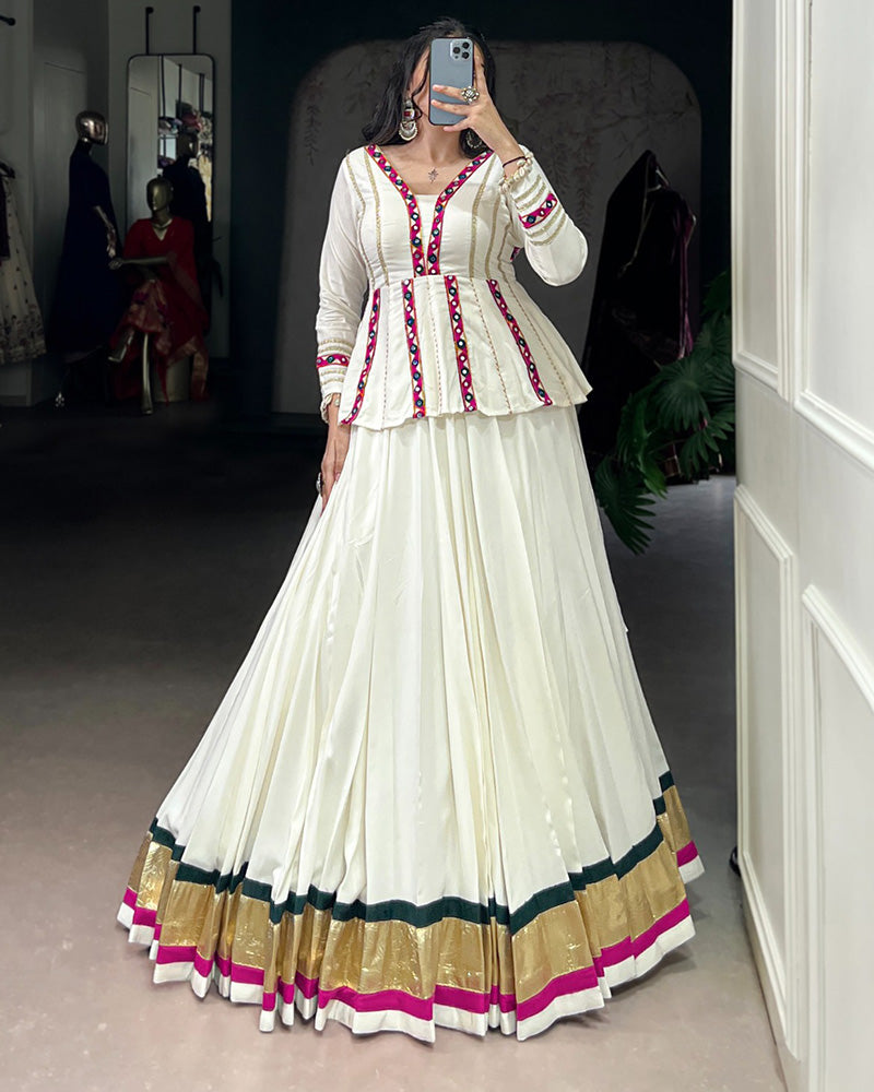 Designer White Color Rayon Navratri Lehenga Choli