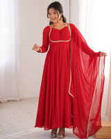 Red Color Pure Blooming Georgette Anarkali Gown