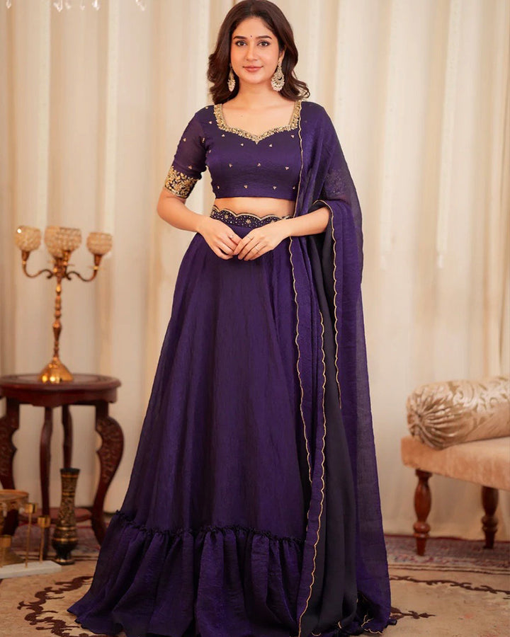 Wine Color Diamond Crush Silk Lehenga Choli