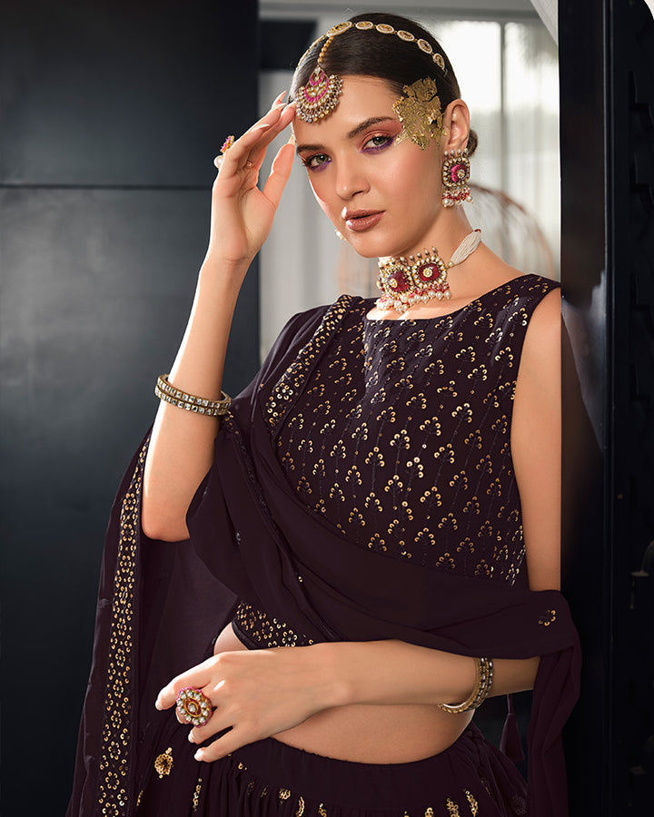 New Design Wine Color Georgette Lehenga Choli