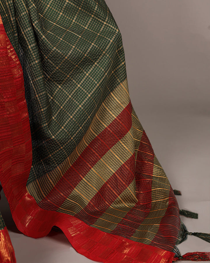 Green Color Poly Cotton Zari Weaving Saree