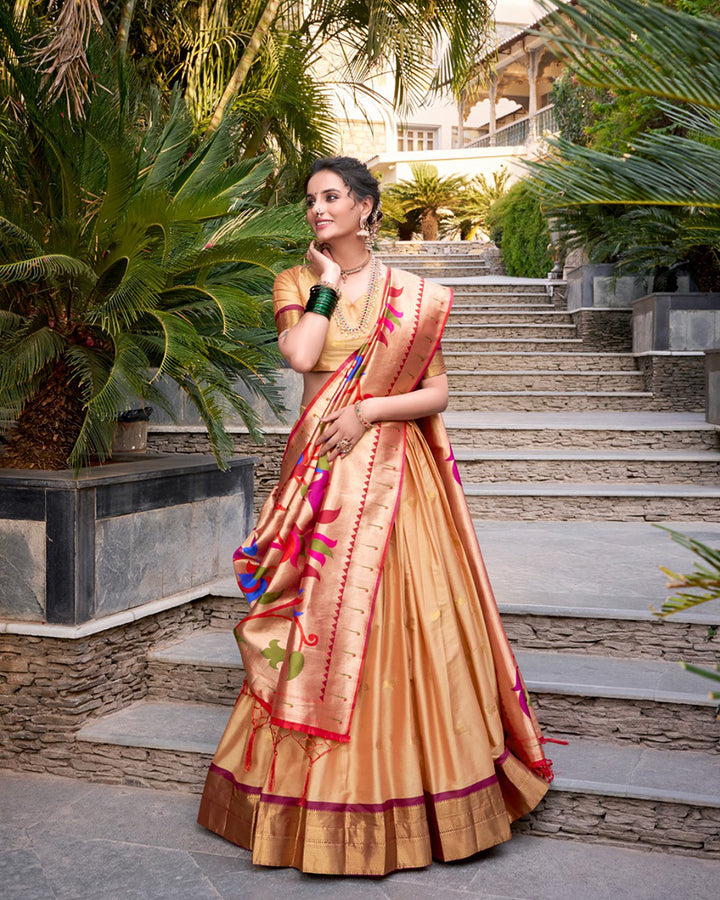 Designer Chikoo Color Jacquard Silk Lehenga Choli