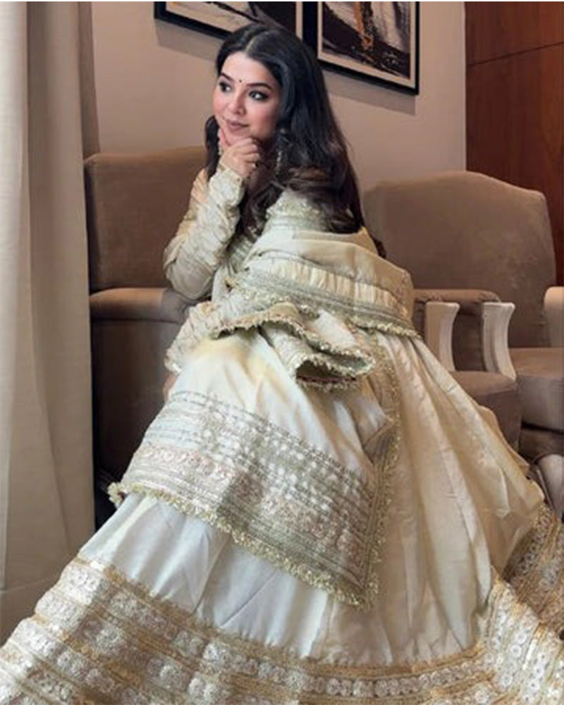 Off-White Color Pure Chinon Silk Embroidered Anarkali Suit