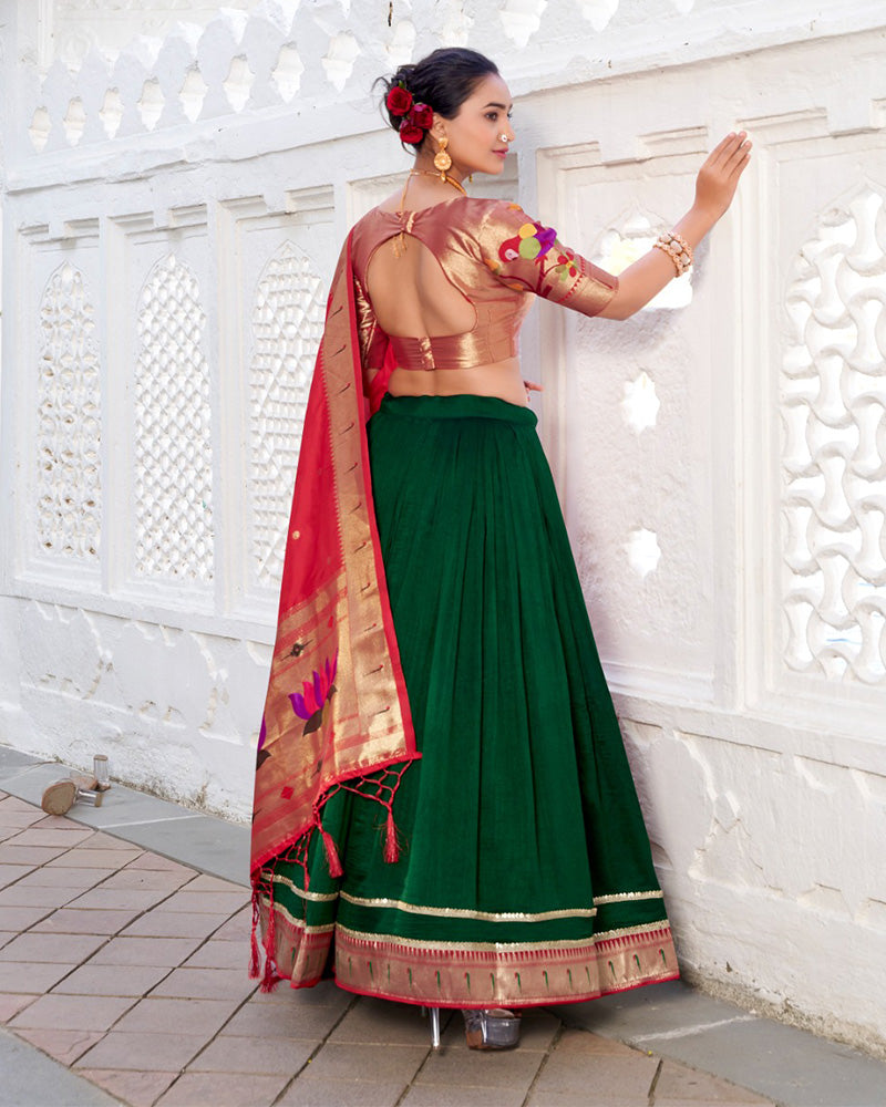 Green Color Vichitra Silk Jacquard Paithani Silk Half Saree