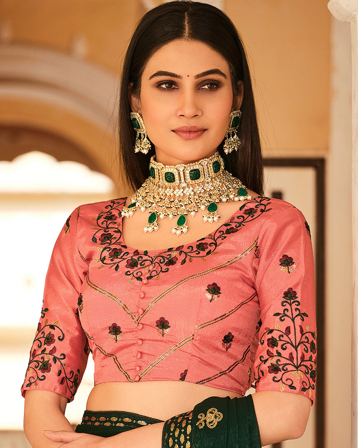 Green Color Chinnon Sequence Saree