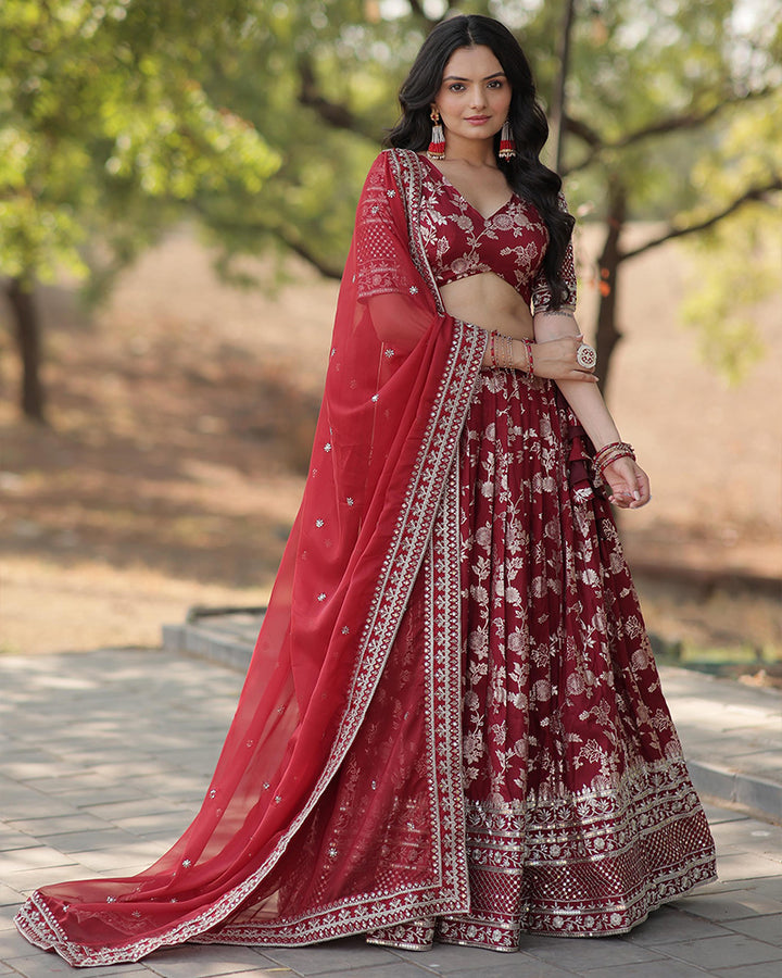 Maroon Color Designer Pure Dyable Viscose Jacquard Lehenga Choli
