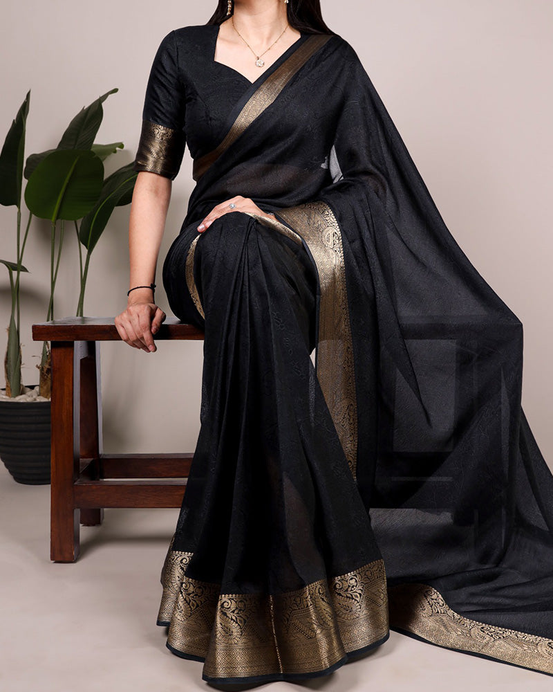 Black Color Zari Weaving Mass Mello Saree
