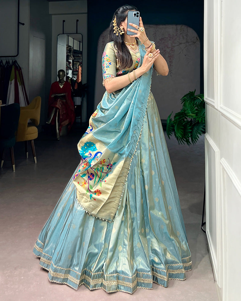 Sky Blue Color Shimmer Silk Lehenga Choli