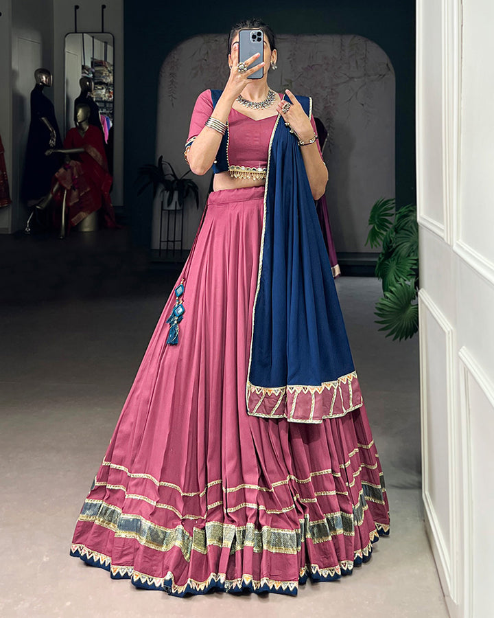 Classic Dusty Pink Color Pure Rayon Navratri Lehenga Choli
