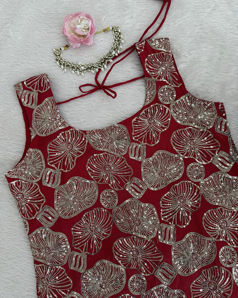 Rust Orange Color Shimmer Silk Sharara Suit