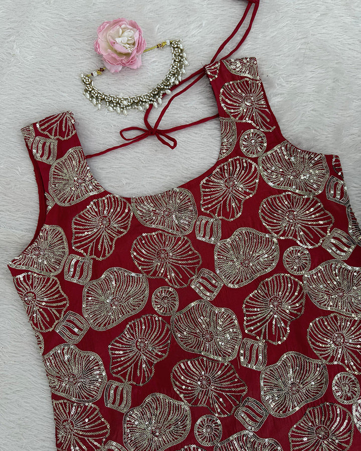 Rust Orange Color Shimmer Silk Sharara Suit