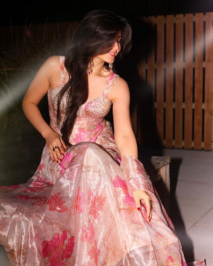 Baby Pink Color Pure Organza Full Stitched Lehenga Choli