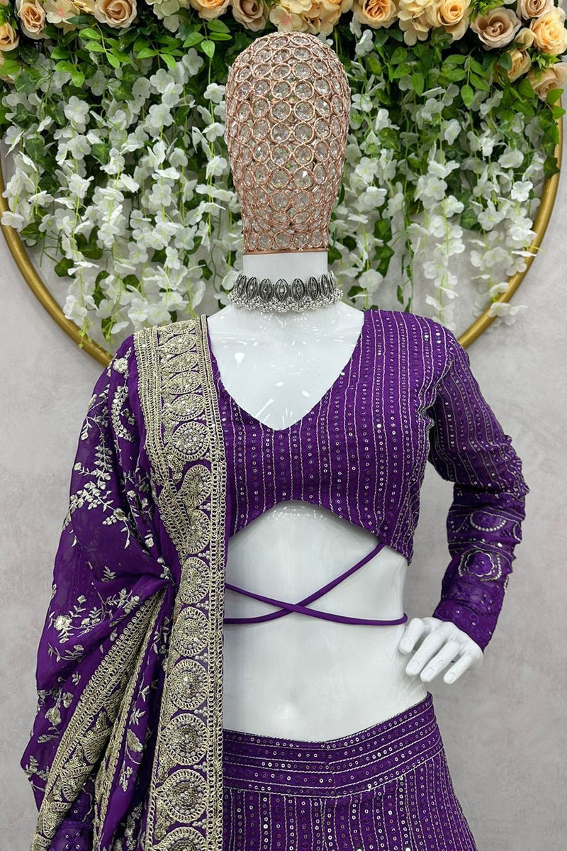Purple Lucknowi Style Sequence Embroderied Georgette Lehenga Choli