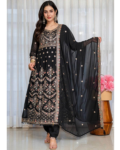 Black Color Faux Georgette  Sequence & Zari Thread Embroidered Anarkali Suit