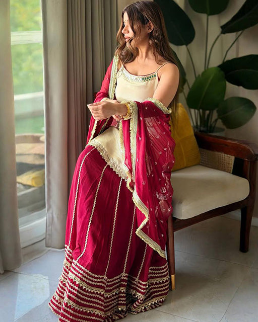 White Color Vichitra Silk Sequence And Embroidered Gharara Suit