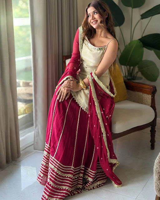 White Color Vichitra Silk Sequence And Embroidered Gharara Suit