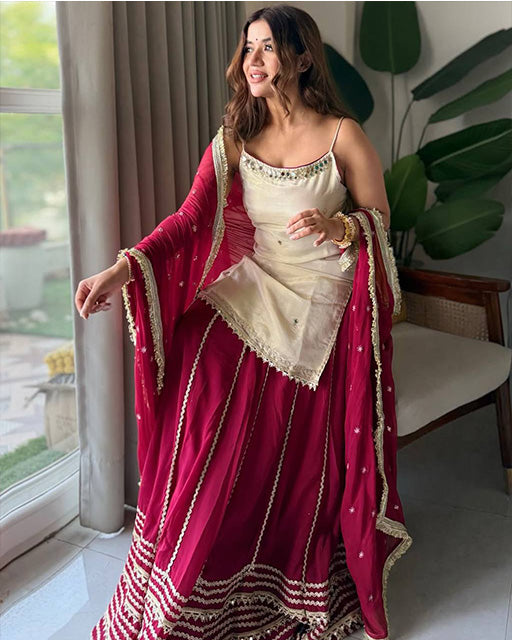 White Color Vichitra Silk Sequence And Embroidered Gharara Suit