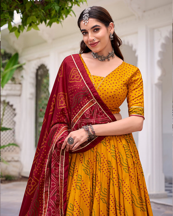 Vibrant Yellow Color Tasar Silk Navratri Lehenga Choli