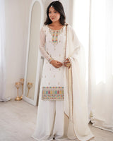 White Color Crunchy Silk Embroidered Plazzo Suit
