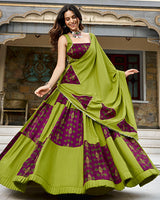 Traditional Parrot Green Color Rayon Navratri Lehenga Choli