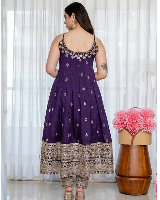 Purple Color Vichitra Silk Embroidered Anarkali Suit