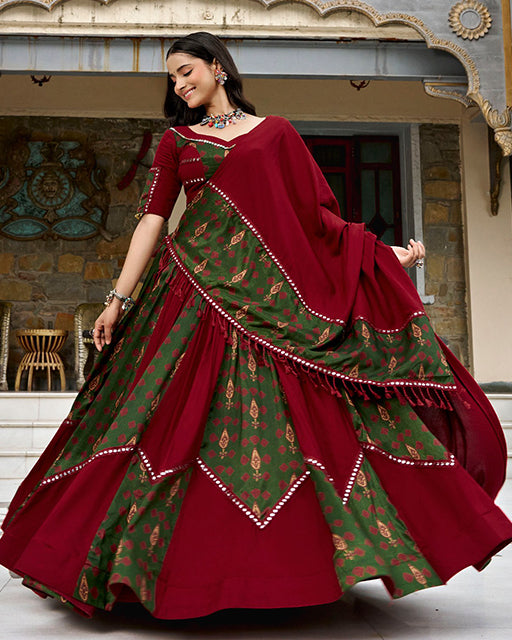 Traditional Maroon Color Rayon Navratri Lehenga Choli
