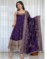 Purple Color Vichitra Silk Embroidered Anarkali Suit