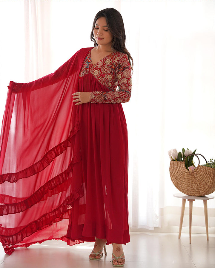 Red Color Georgette Alia Cut Salwar Suit