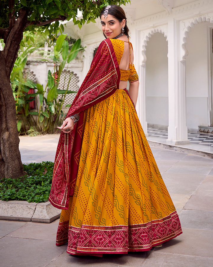 Vibrant Yellow Color Tasar Silk Navratri Lehenga Choli