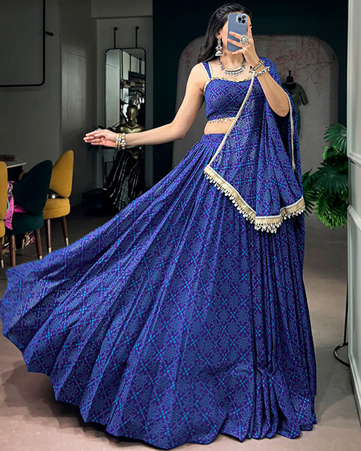 Blue Color Georgette Bandhani Print Navratri Lehenga Choli