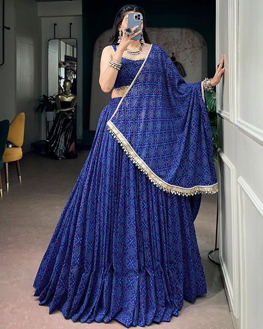 Blue Color Georgette Bandhani Print Navratri Lehenga Choli