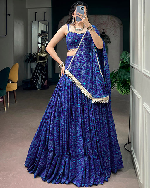 Blue Color Georgette Bandhani Print Navratri Lehenga Choli