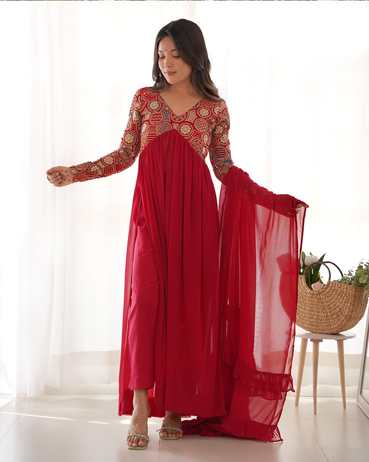 Red Color Georgette Alia Cut Salwar Suit