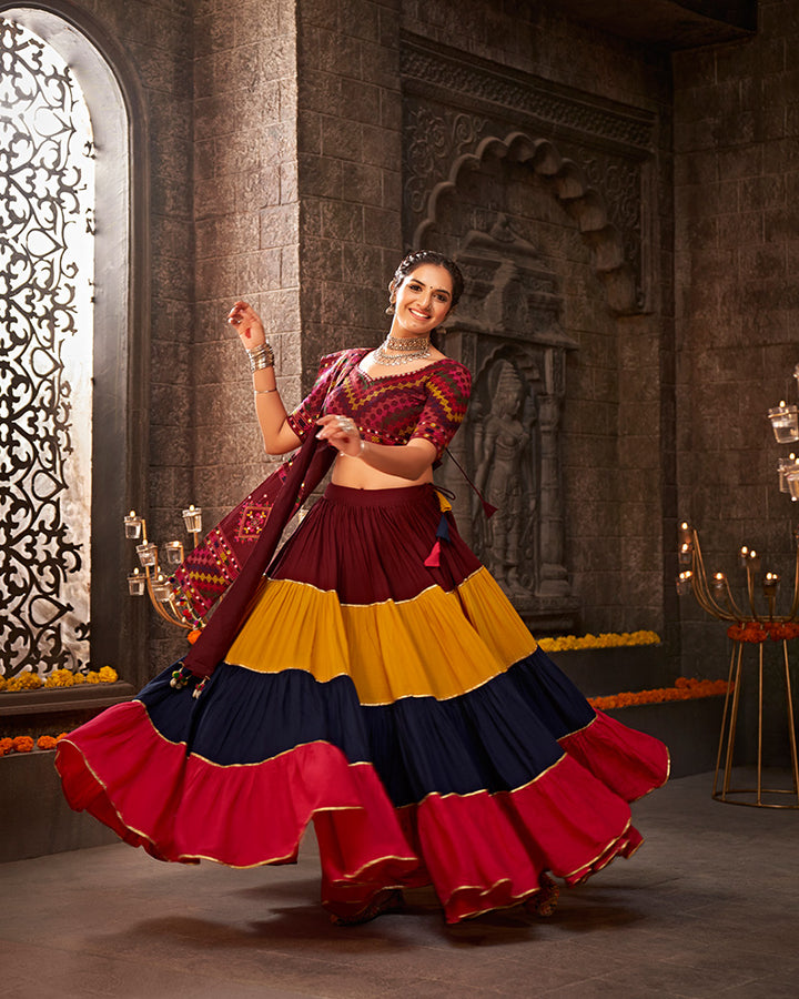 Multi Color Viscose Rayon With Real Mirror Work Navratri Lehenga Choli