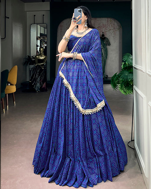 Blue Color Georgette Bandhani Print Navratri Lehenga Choli