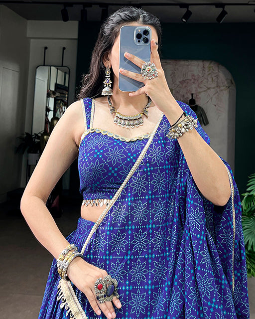 Blue Color Georgette Bandhani Print Navratri Lehenga Choli