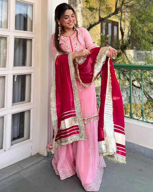 Pink Color Chinon Silk Embroidered Sharara