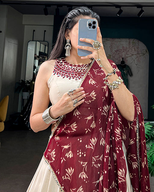 Off White Color Monga Silk Navratri Lehenga Choli