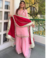 Pink Color Chinon Silk Embroidered Sharara