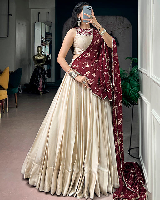 Off White Color Monga Silk Navratri Lehenga Choli